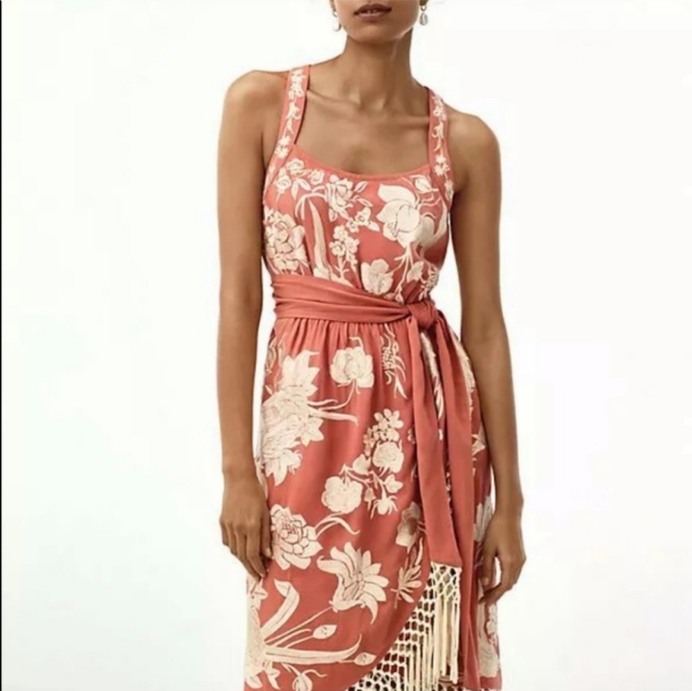 Anthropologie Lucille Embroidered Fringe Dress 0P